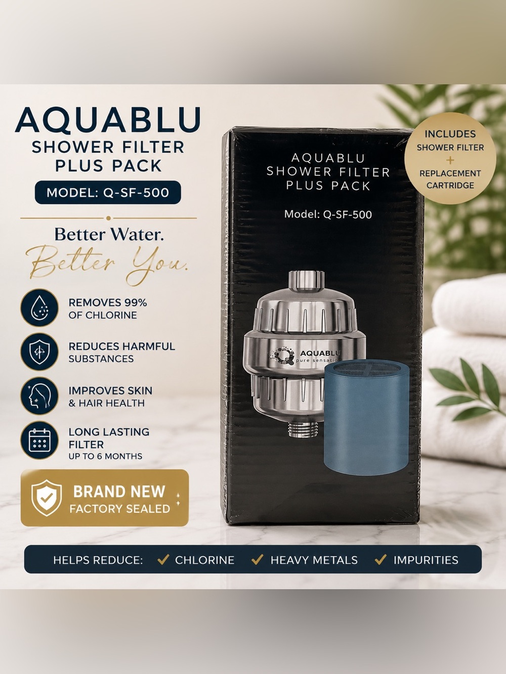 Aquablu Shower Filter Plus Pack Q-SF-500 | New Sealed